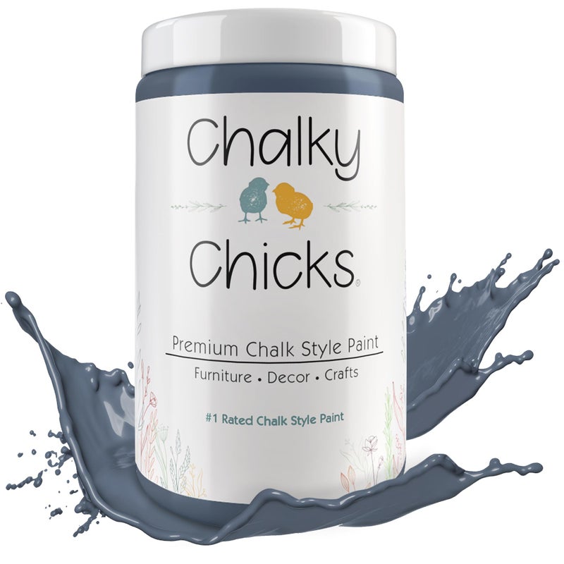 Chalky Chicks All-in-One Chalk Paint for Furniture or Cabinet - 32 Fl Oz - Matte Finish Blue Steel (Blue Gray) for Metal, Wood Furniture Paint - No Sanding All-in-One for Home Decor & Crafts, USA Made - Image 1